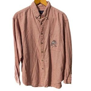 Vintage Men's Red Checkered Arkansas Razorback hogs button down shirt cotton Med